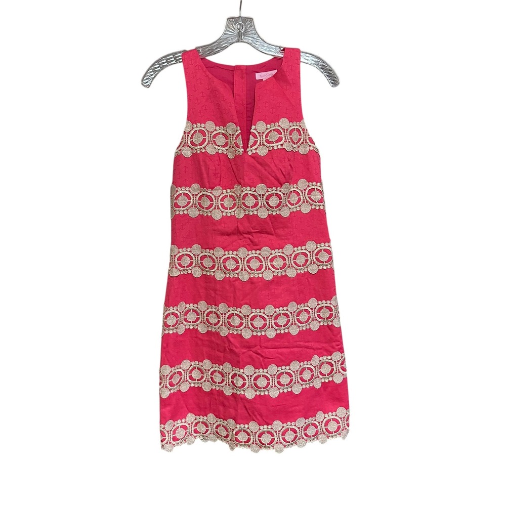 Lilly Pulitzer Pink Augusta Anchor Lace Trim Shift Dress Sz 2 Zip Back Fairycore